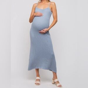 Pinkblush Maternity open knit crochet light blue MIDI dress